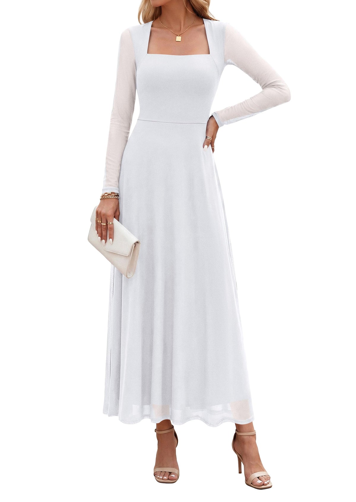 PRETTYGARDEN Women's Flowy Maxi Mesh Wedding Guest Dresses