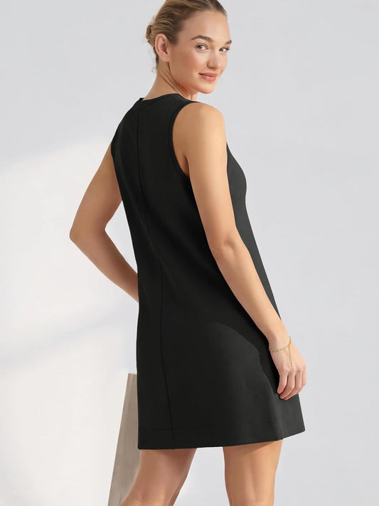 ODODOS Modal Soft V-Neck Tank Dress for Women Sleeveless Sundress Casual Relaxed Summer Dress with Pocket