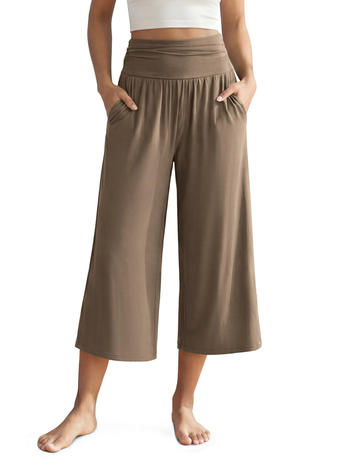 ODODOS Women's Wide Leg Palazzo Lounge Cropped Pants with Pockets Light Weight Comfy Pajama Capri Pants-20/22"/ 24" Inseam