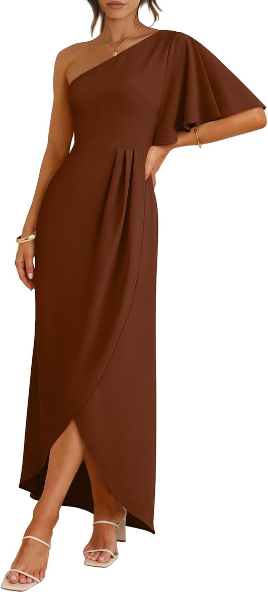 ANRABESS Women One Shoulder Formal Wedding Guest Dress