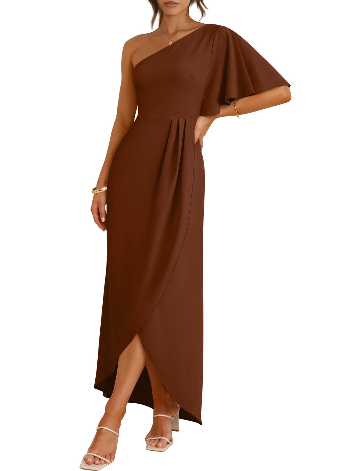 ANRABESS Women One Shoulder Formal Wedding Guest Dress