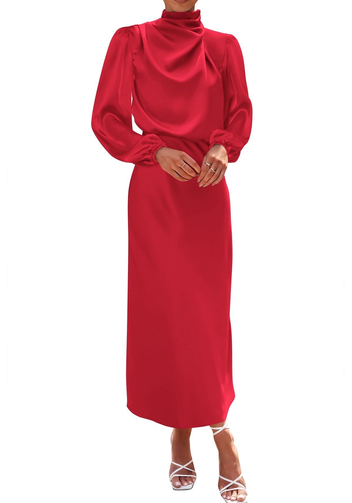 BTFBM Womens Mock Neck Satin Maxi Dress Fall 2026