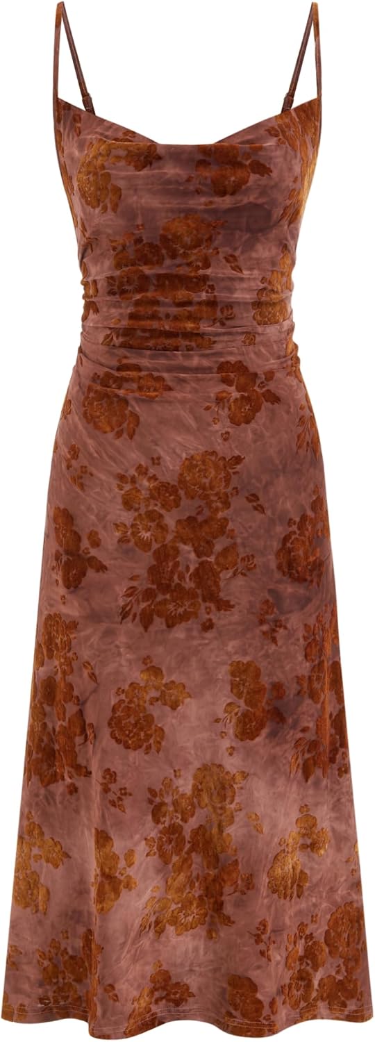 CIDER Womens Velvet Dress Floral Sleeveless Midi Wedding Guest Dresses