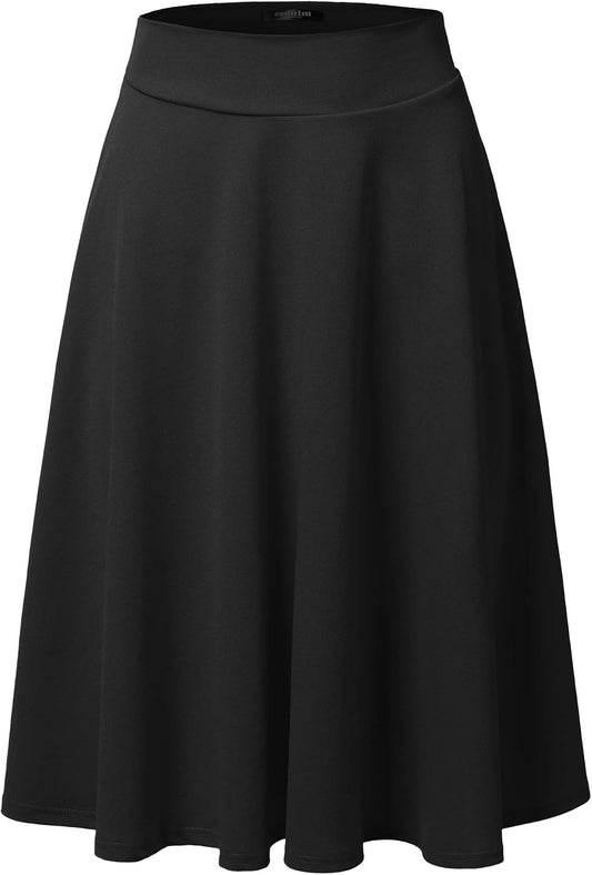 SSOULM A-Line Midi Skirt - Made in USA - Stretchy High Waisted Flare Skirts with Plus Size