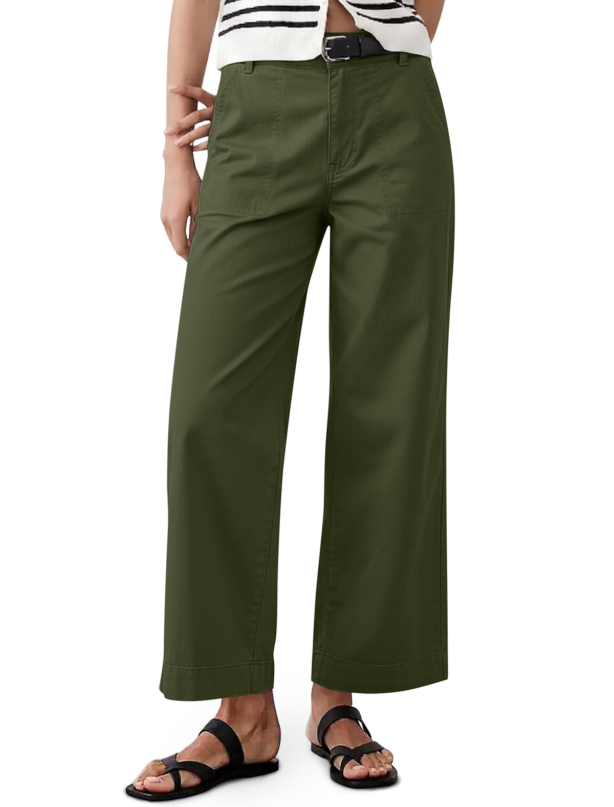 Eddoyee Cropped Pants for Women High Waisted Wide Leg