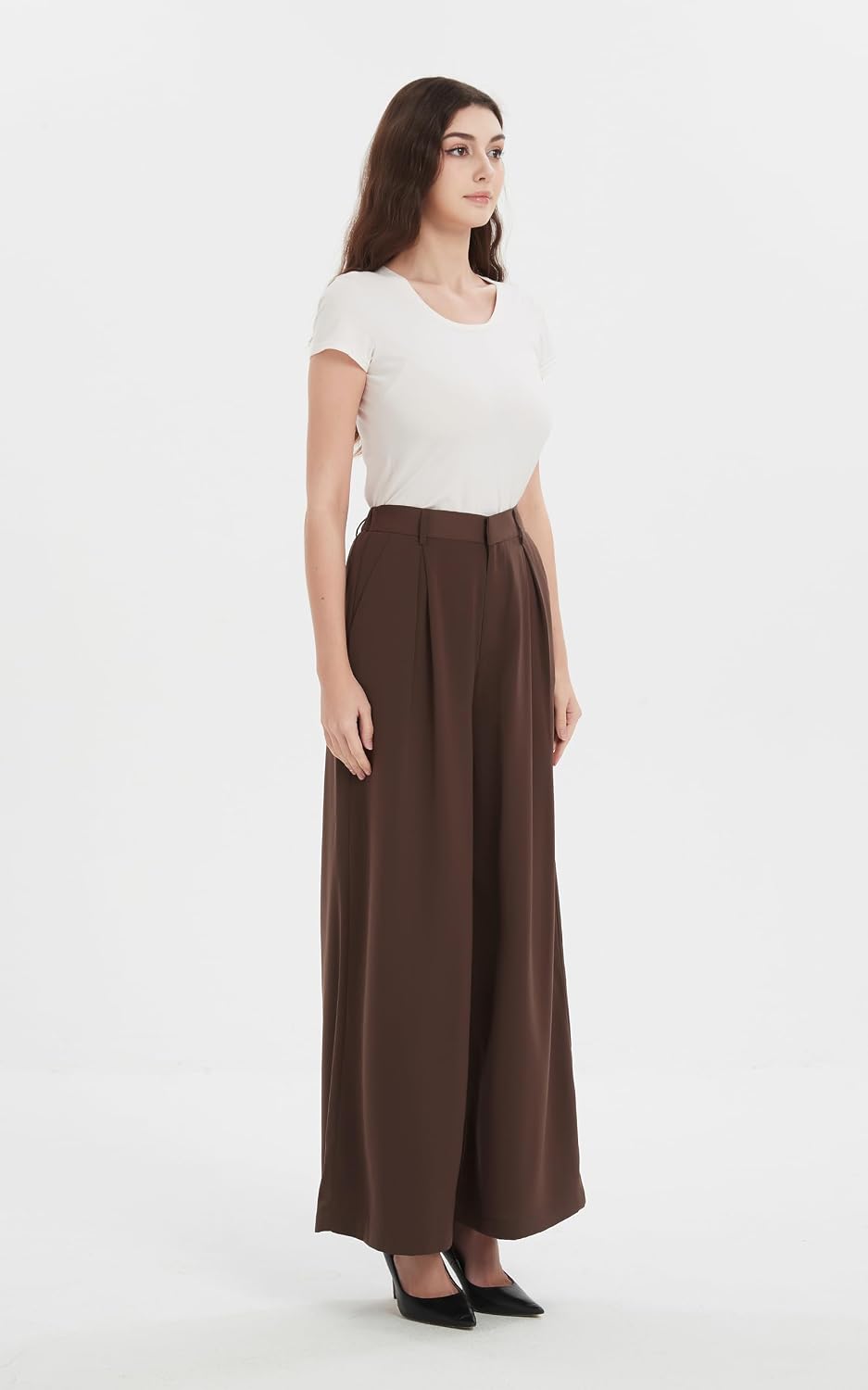 Tronjori Womens High Waist Casual Wide Leg Palazzo Business Pants