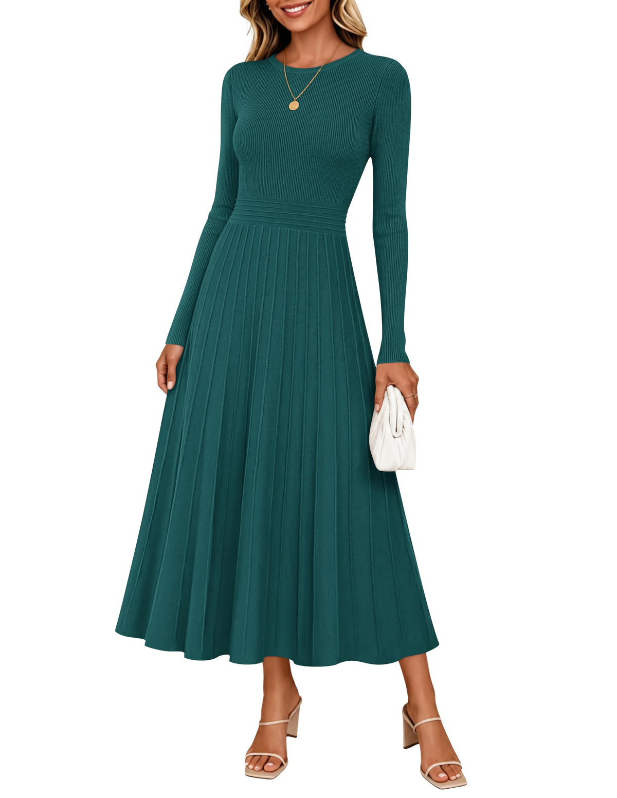 ZESICA Womens Fall Winter Pleated Cocktail Party Midi Sweater Dress