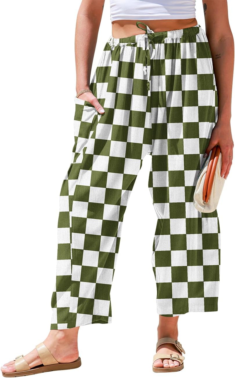 TARSE Womens Linen Palazzo Pants Wide Leg Casual Loose Drawstring Pants