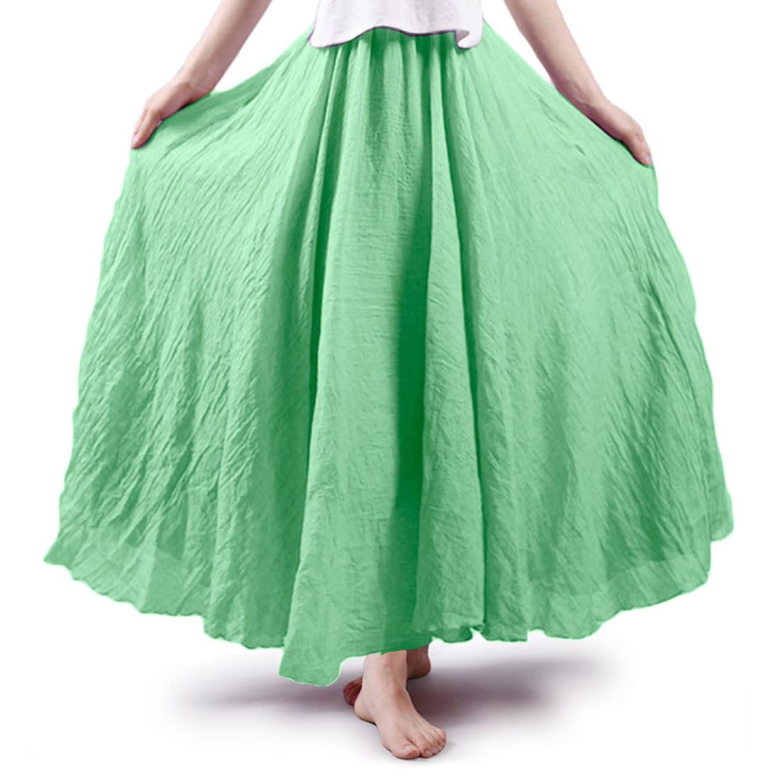 Women Bohemian Style Elastic Waist Band Cotton Linen Long Maxi Skirt Dress