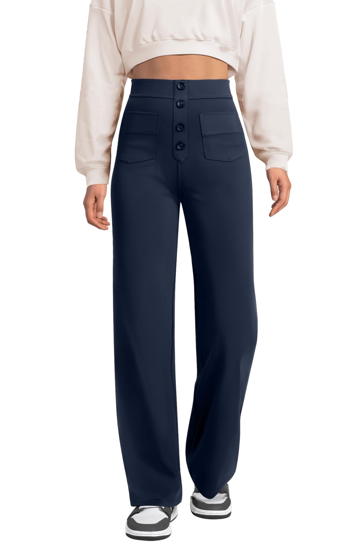 keriffe Women's Straight Leg Dress Pants Stretchy Work Trousers
