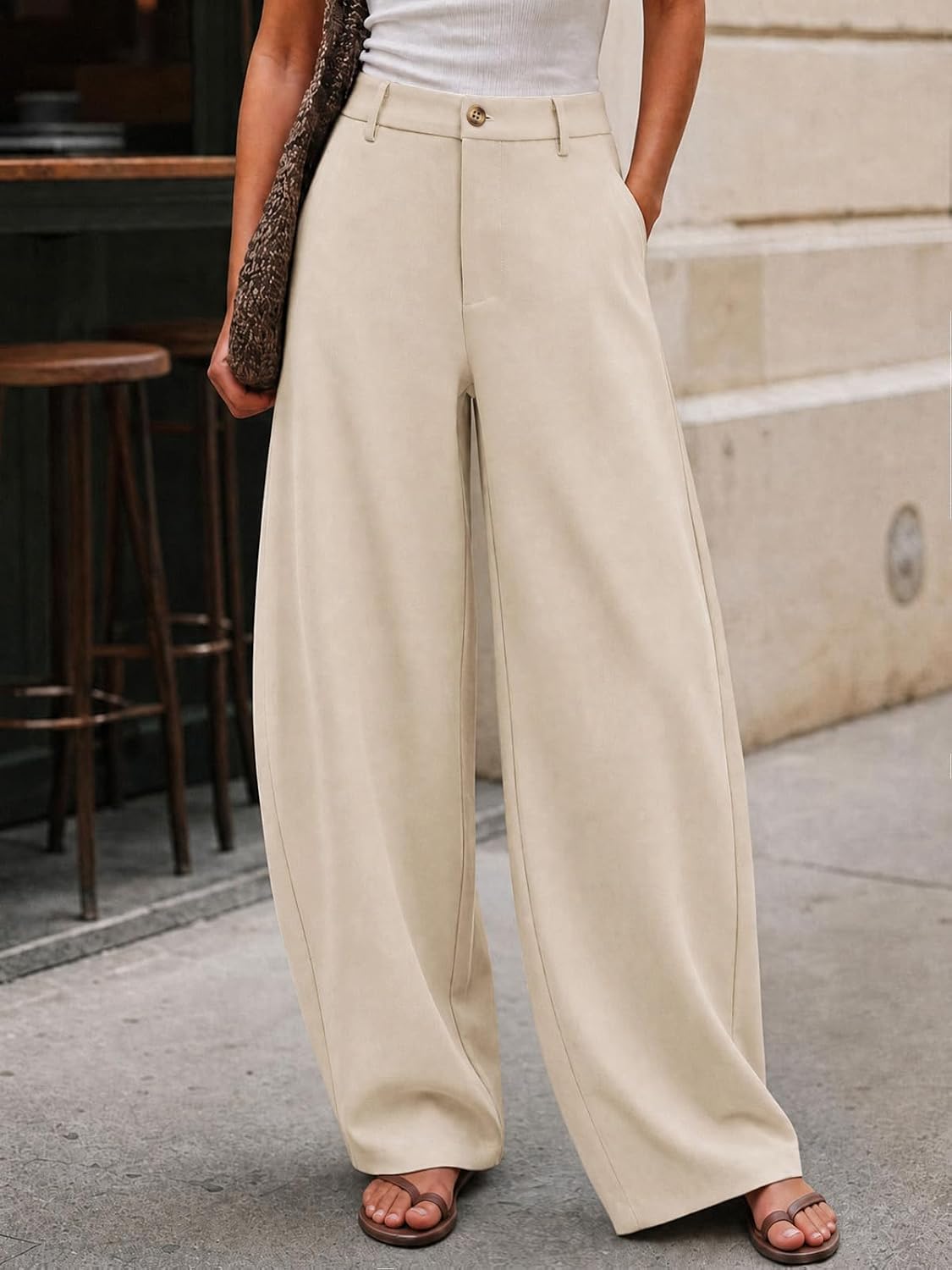 Cicy Bell Womens Barrel Dress Pants High Waisted Wide Leg Work Trousers