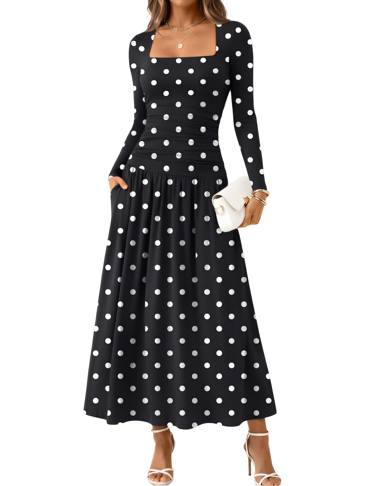 Trendy Queen Womens Fall Long Sleeve Wedding Guest Dresses with Pockets