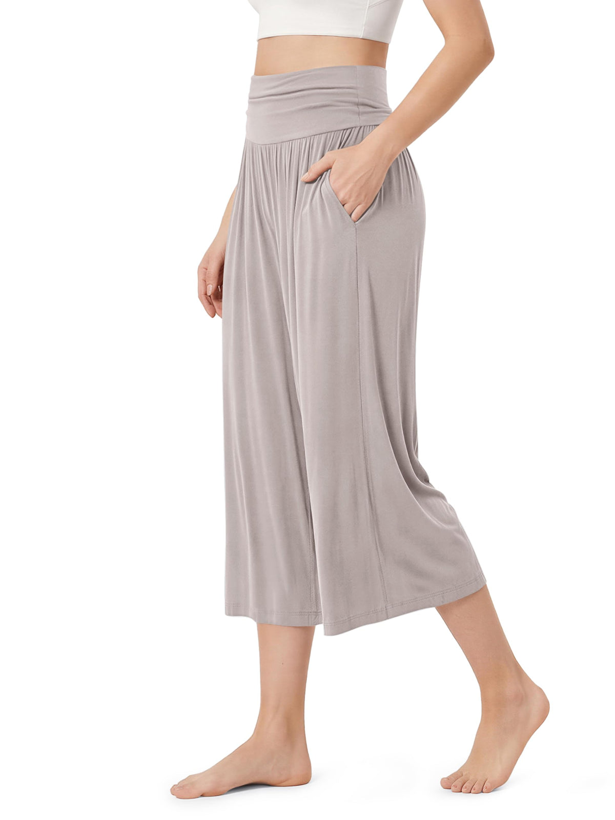 ODODOS Women's Wide Leg Palazzo Lounge Cropped Pants with Pockets Light Weight Comfy Pajama Capri Pants-20/22"/ 24" Inseam