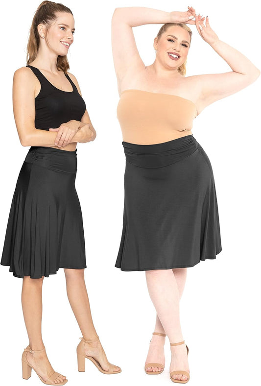STRETCH IS COMFORT Women's & Plus Size Knee and Ankle Length Ruched Waist Flowy Skirt | Soft & Lightweight | Sizes S - 5X