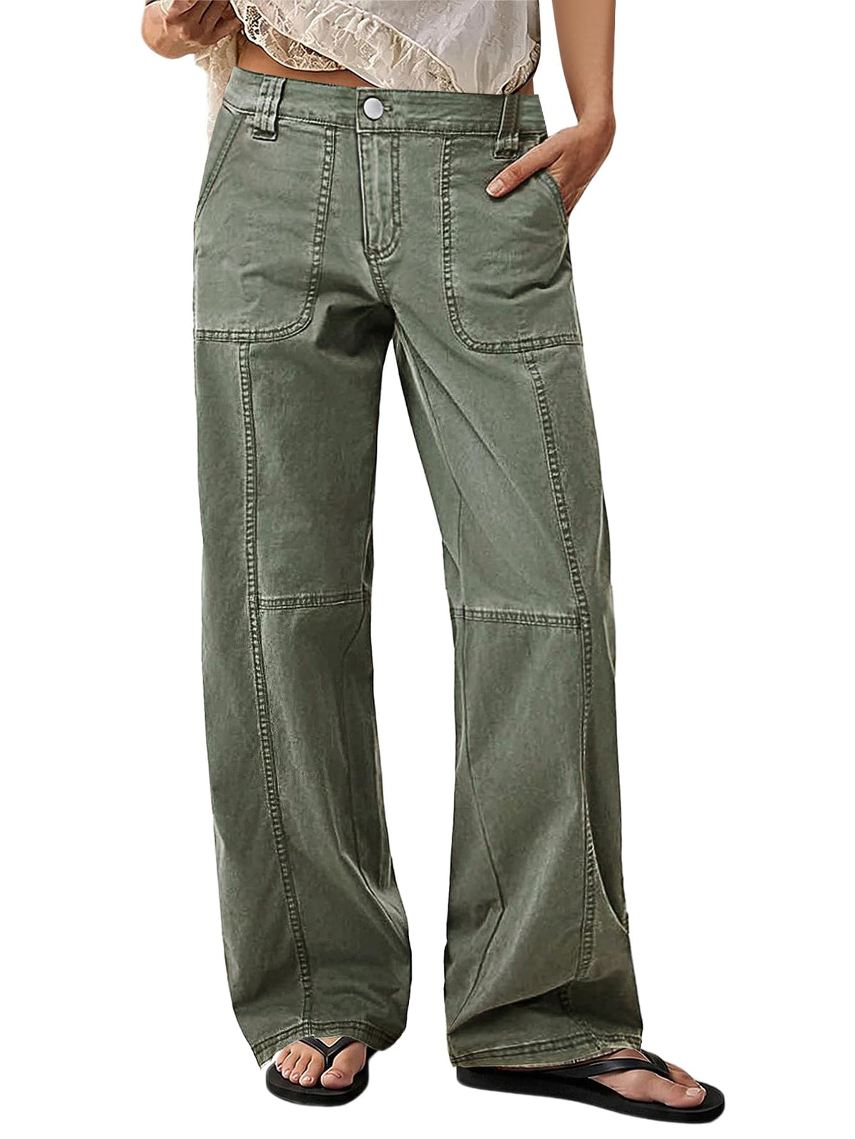 Flamingals Straight Leg Mid Waist Casual Styling Pants for Women