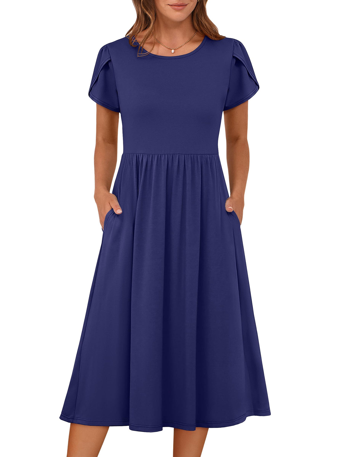 ANRABESS Women's Summer Petal Short Sleeve Midi Dress with Pockets