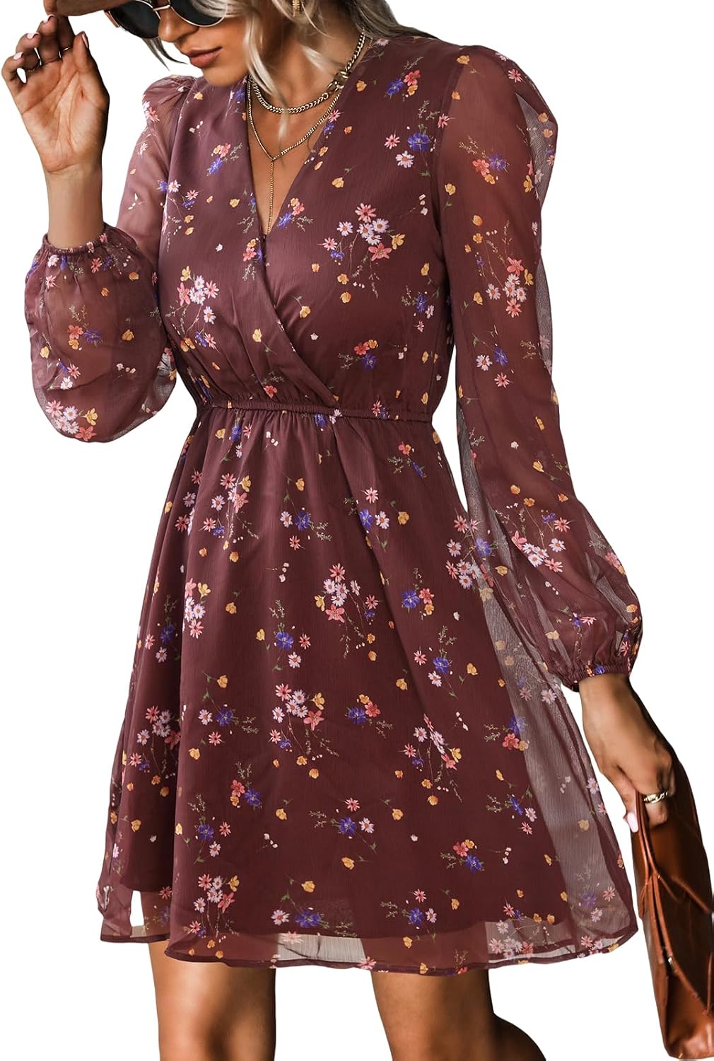 CUPSHE Womens Fall Floral Dress Boho Vacation Mini Wedding Guest Dresses