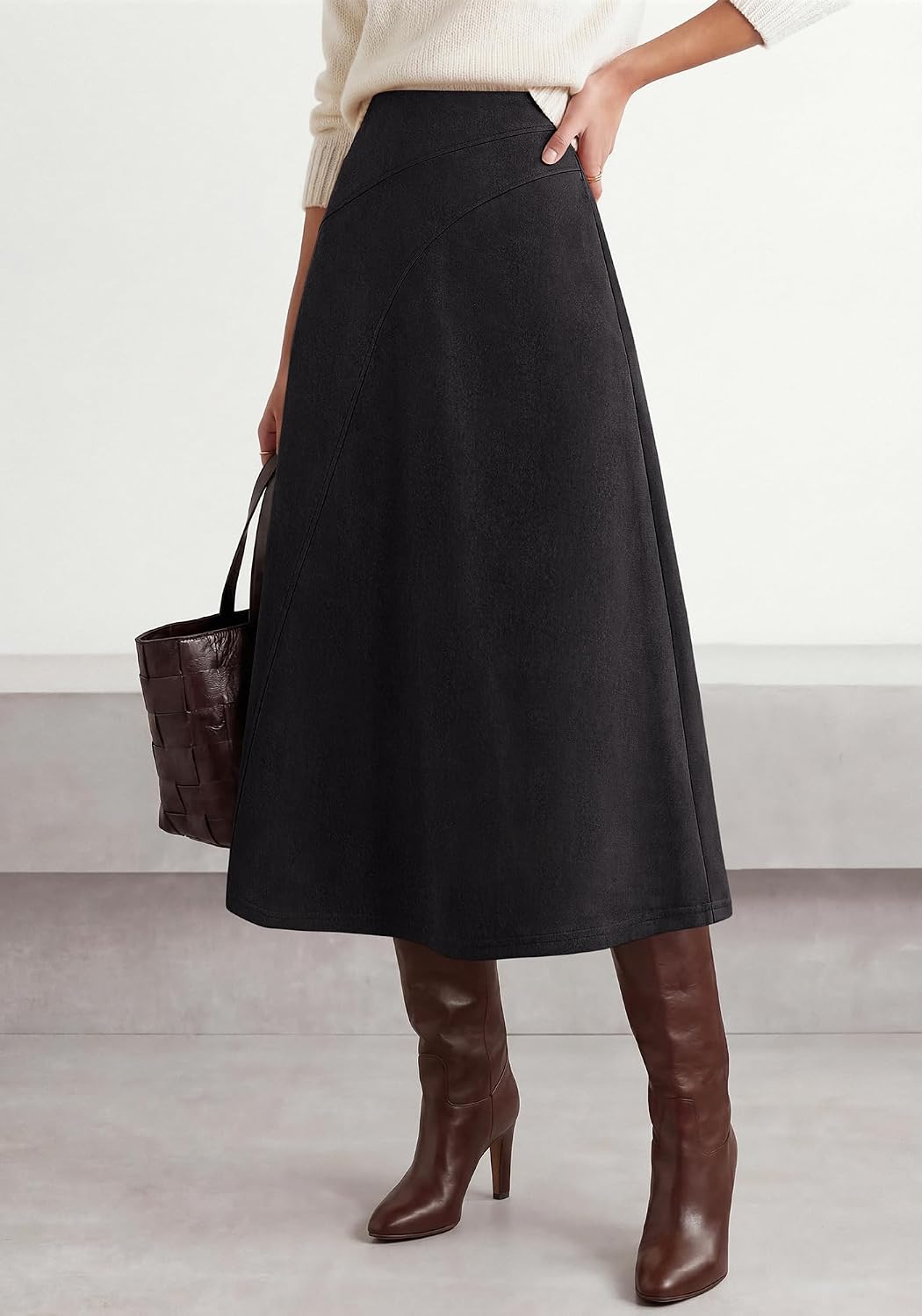 BTFBM Women Faux Suede Midi Long Skirt Fall Fashion 2026