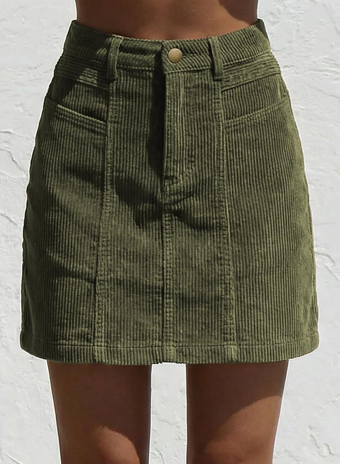 Sidefeel Women's High Waist Seam Line Corduroy Skirt