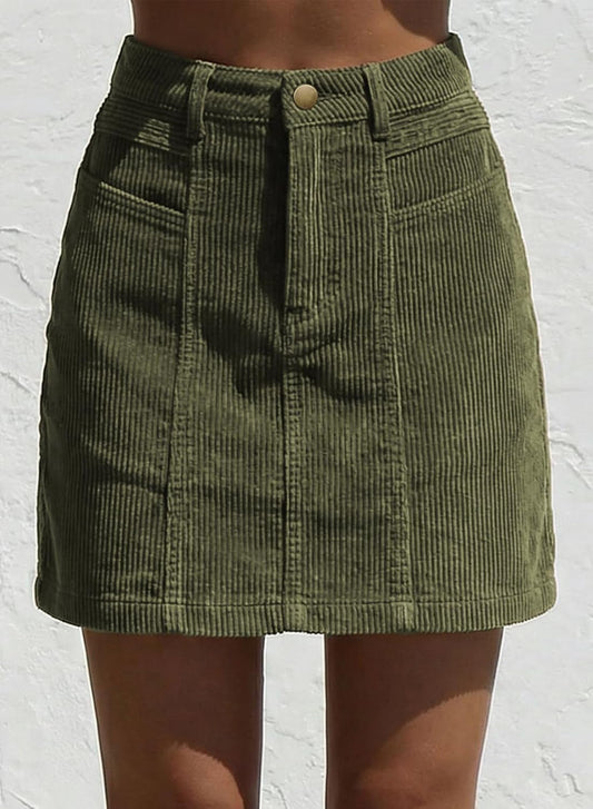 Sidefeel Women's High Waist Seam Line Corduroy Skirt