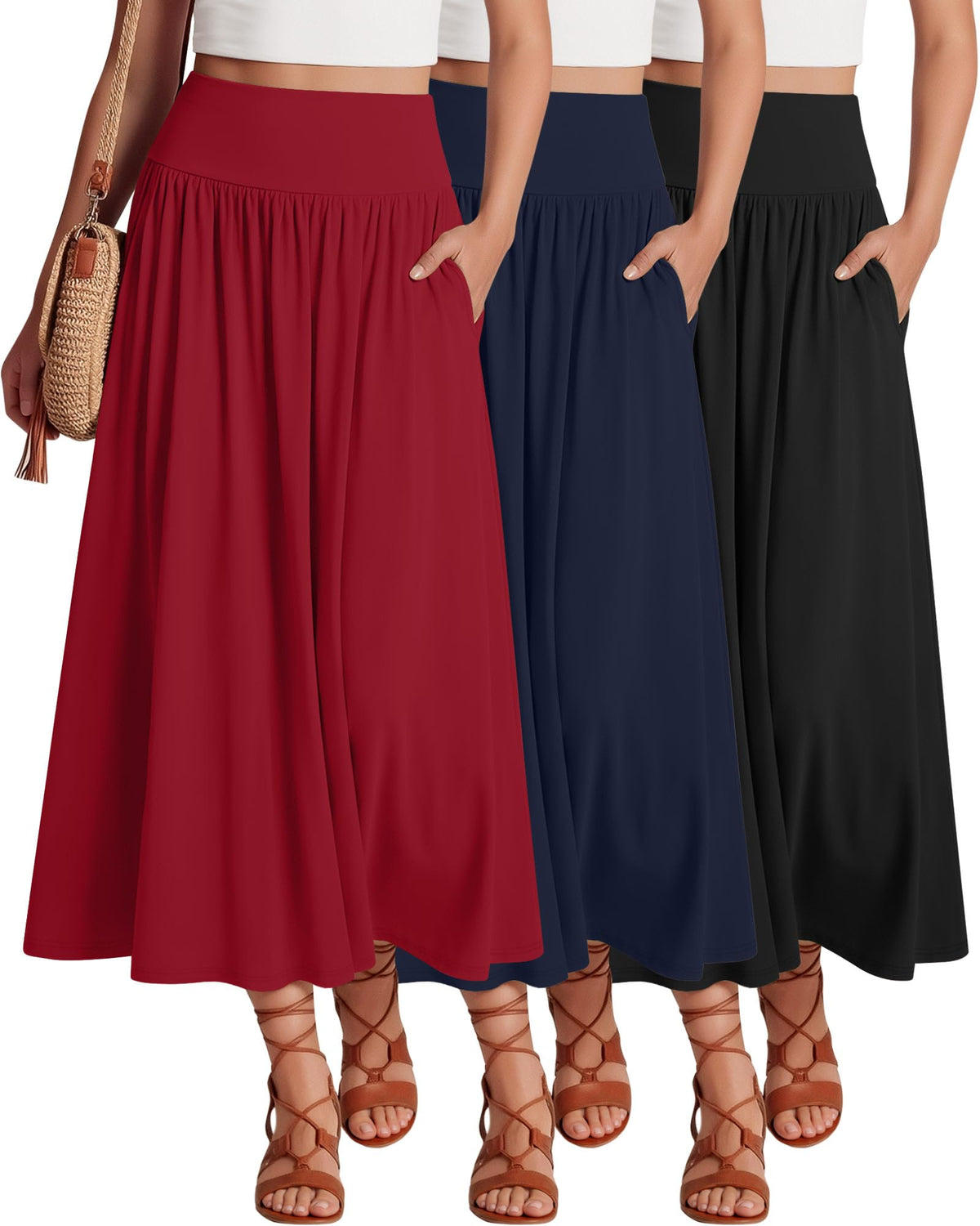 Ficerd 3 Pack Maxi Long Skirts for Women