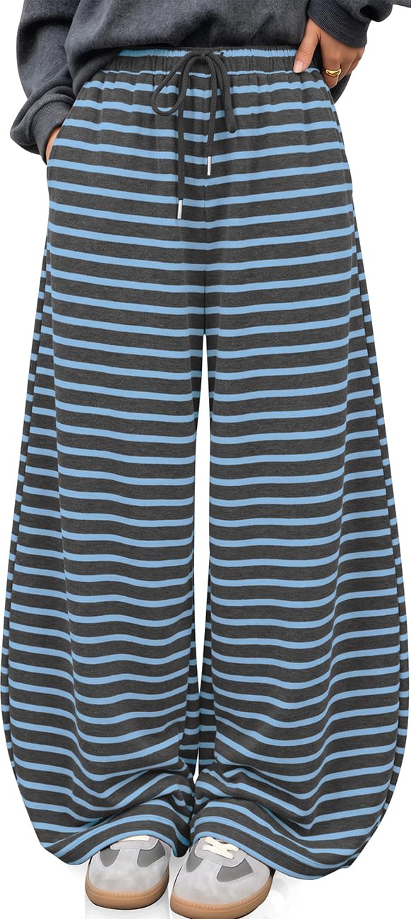 TARSE Women's Striped Barrel Pants Wide Leg Lounge Pants
