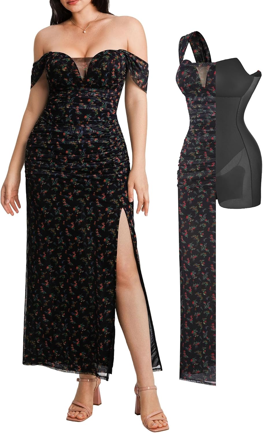 Popilush Women's Off the Shoulder Formal Wedding Guest Maxi Dress