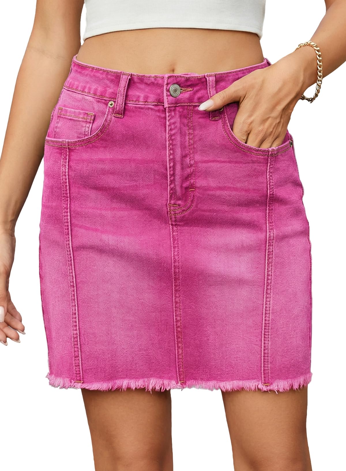Sidefeel Womens High Waist Seam Line Denim Skirt