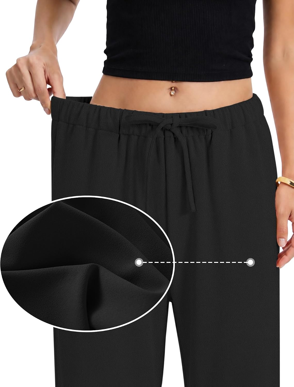 Micoson Womens Fall Wide Leg Crepe Pants Pull-On Work Trousers with Pockets