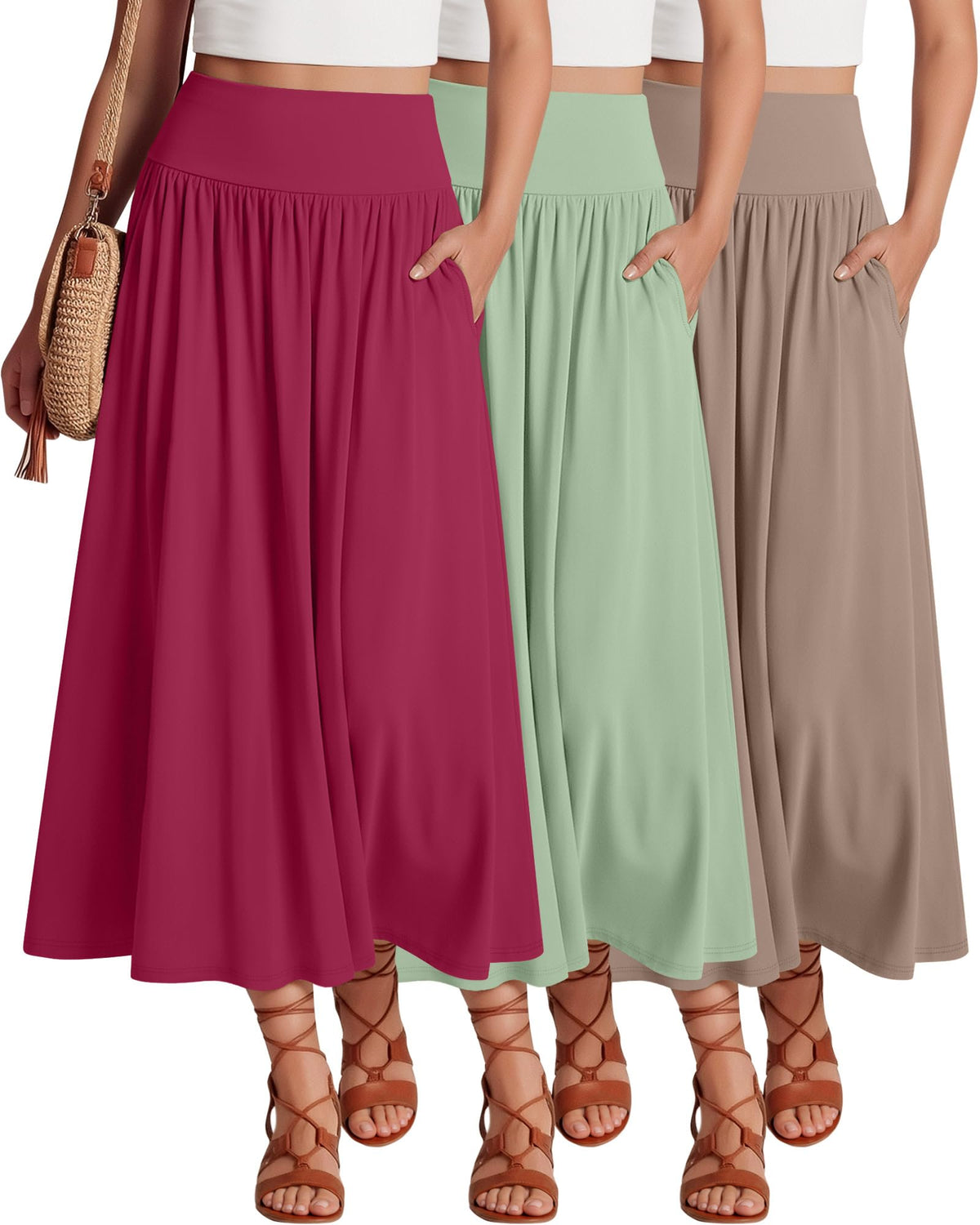 Ficerd 3 Pack Maxi Long Skirts for Women