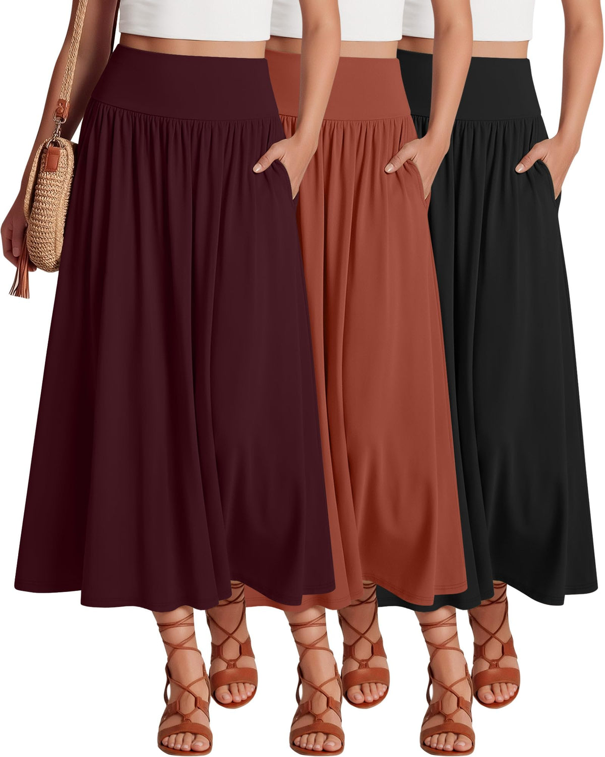 Ficerd 3 Pack Maxi Long Skirts for Women