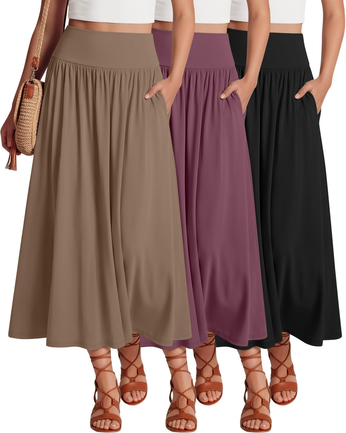 Ficerd 3 Pack Maxi Long Skirts for Women