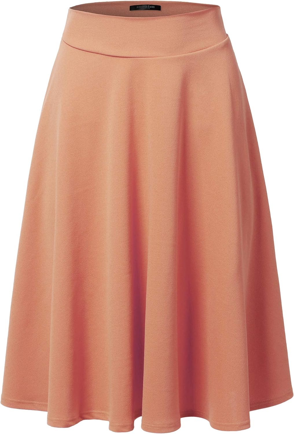 SSOULM A-Line Midi Skirt - Made in USA - Stretchy High Waisted Flare Skirts with Plus Size