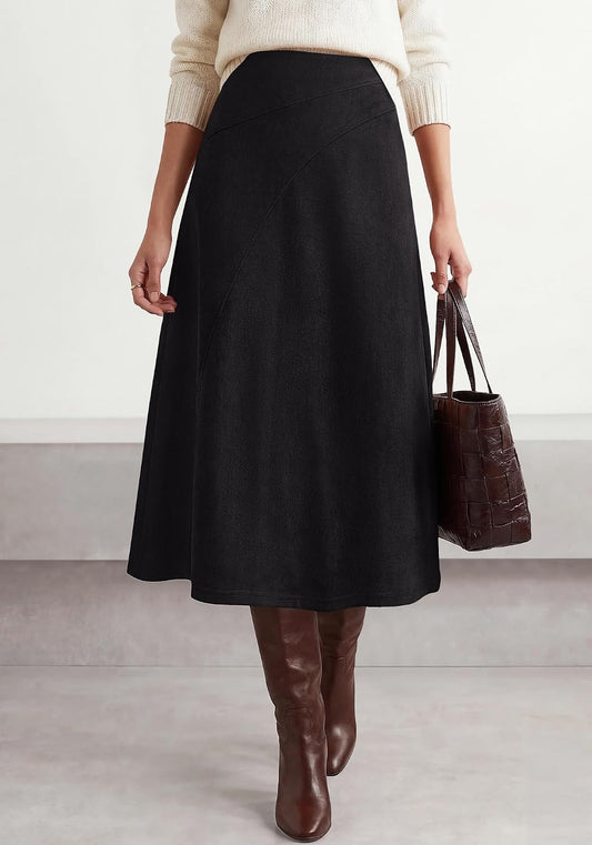 BTFBM Women Faux Suede Midi Long Skirt Fall Fashion 2026