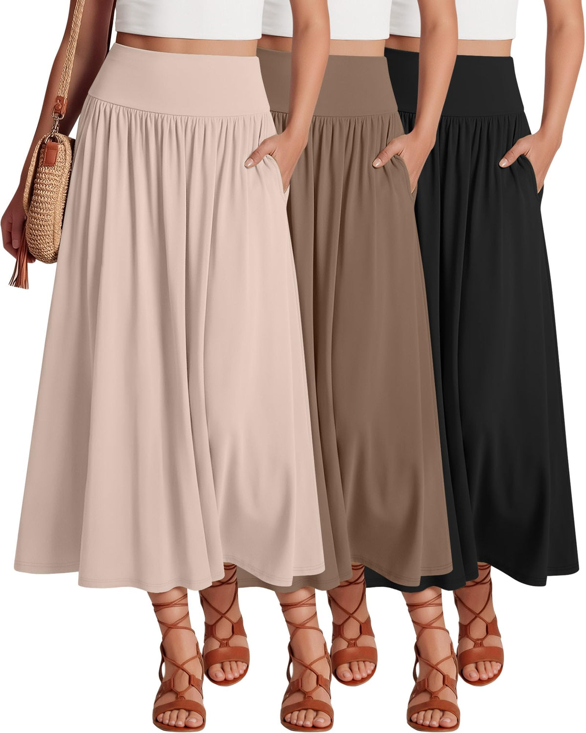 Ficerd 3 Pack Maxi Long Skirts for Women