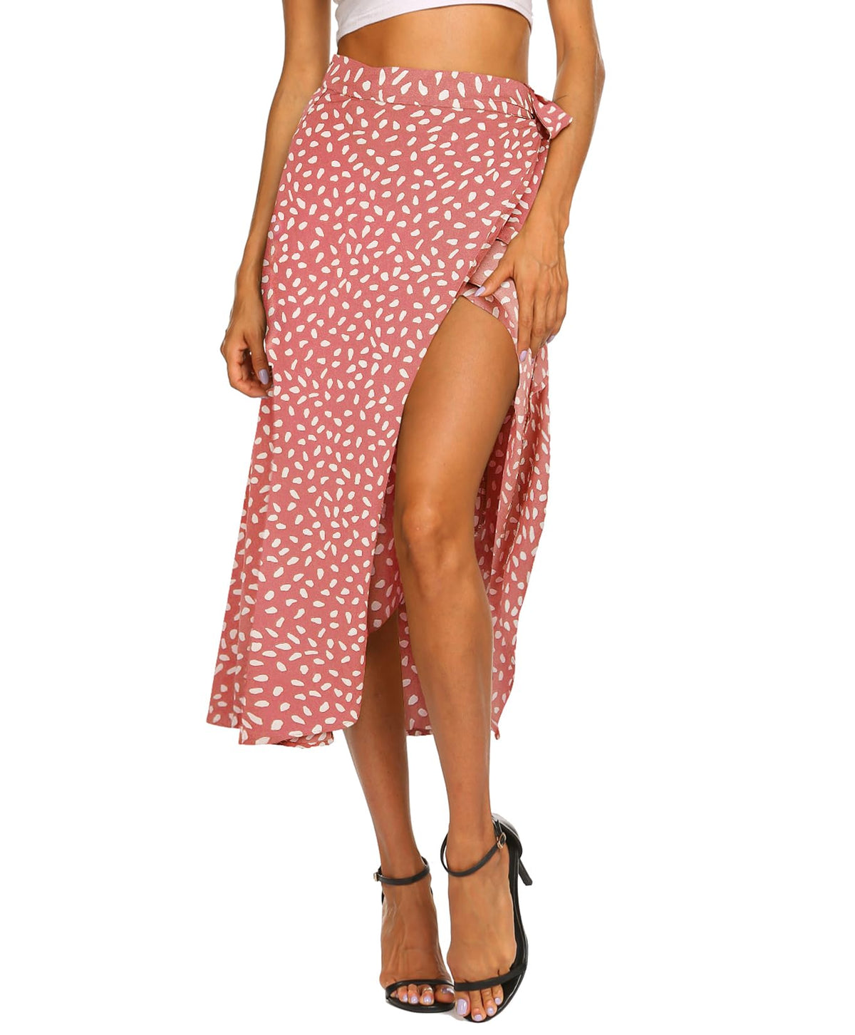Newchoice Women's Boho Leopard Skirt High Low Split Summer Beach Midi Wrap Skirts
