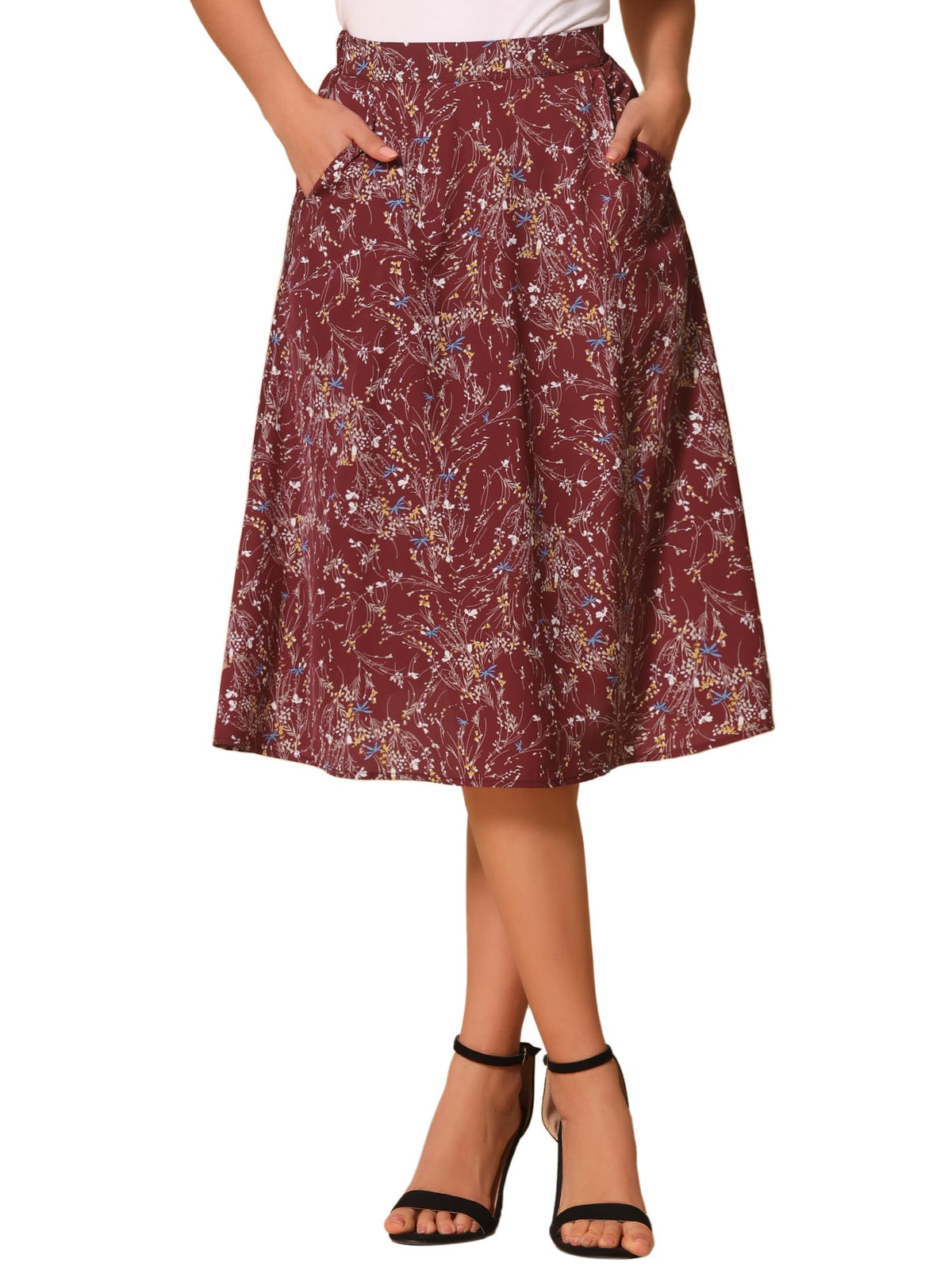 Allegra K Women's Floral Skirt A-Line Midi Skirt Chiffon High Waist Skirts