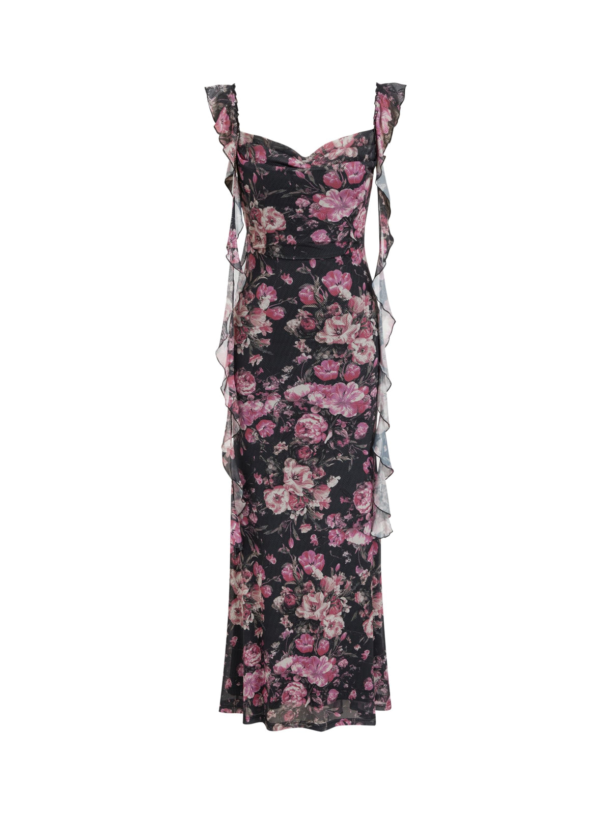 CIDER Women's Wedding Guest Dress Sleeveless Mesh Ruffle Maxi Formal Dress