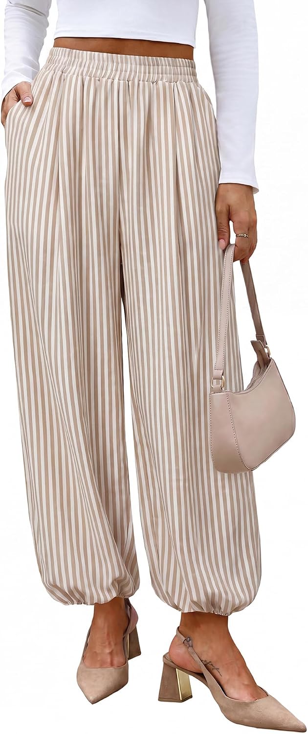 Sampeel Balloon Pants for Women Flowy High Waist Trousers with Pockets