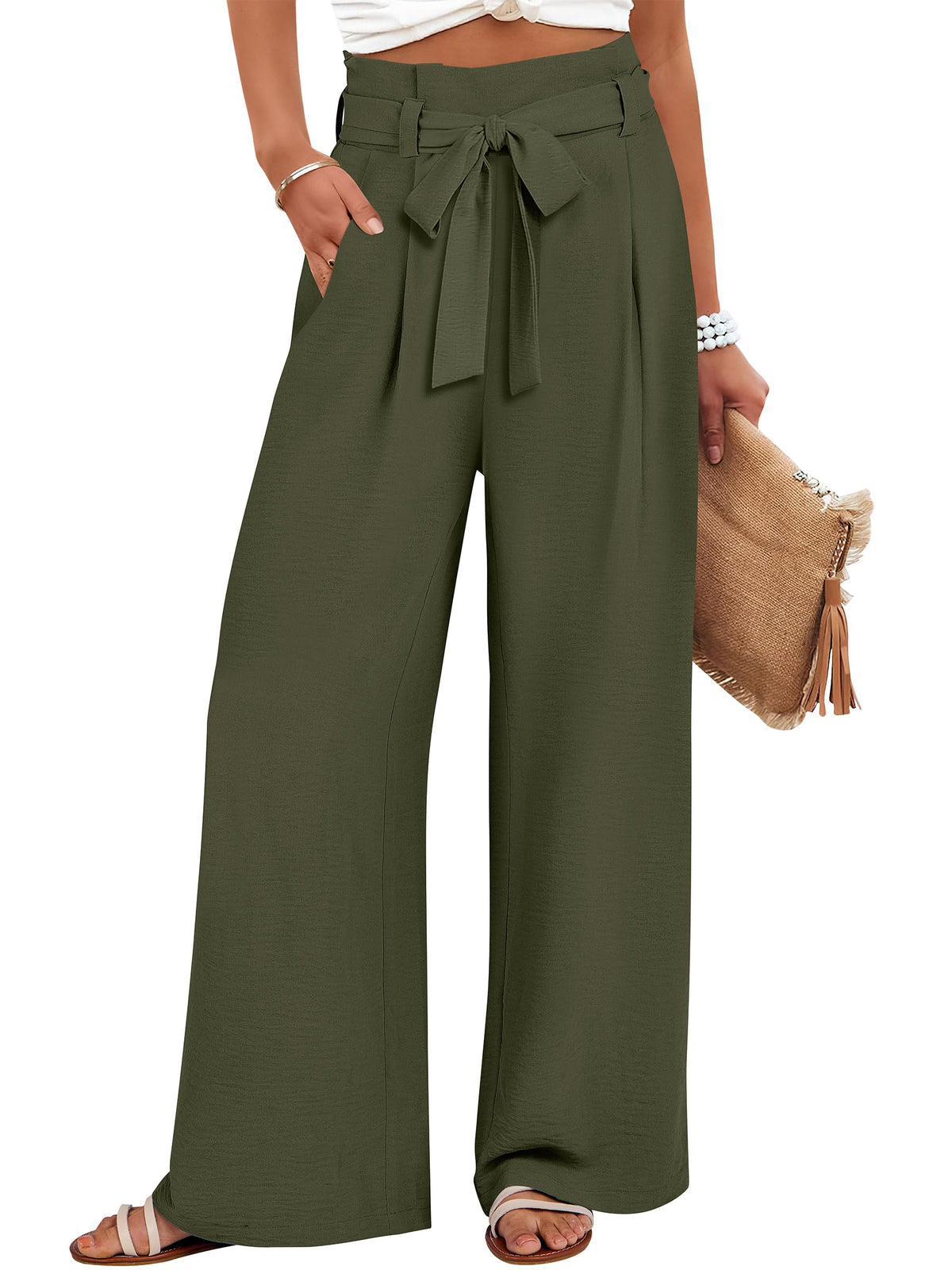 ANRABESS Womens Palazzo Wide Leg High Waisted Flowy Lounge Work Pants
