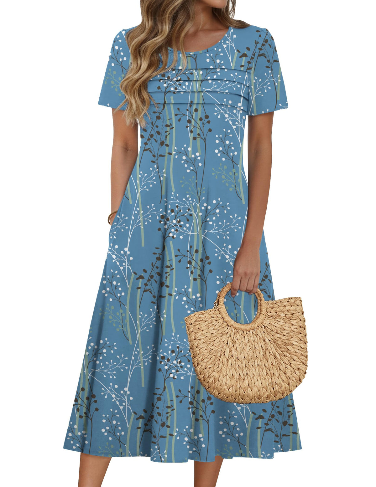 Zeagoo Womens Casual Dresses for Summer Short Sleeve Flare Midi Dress Beach