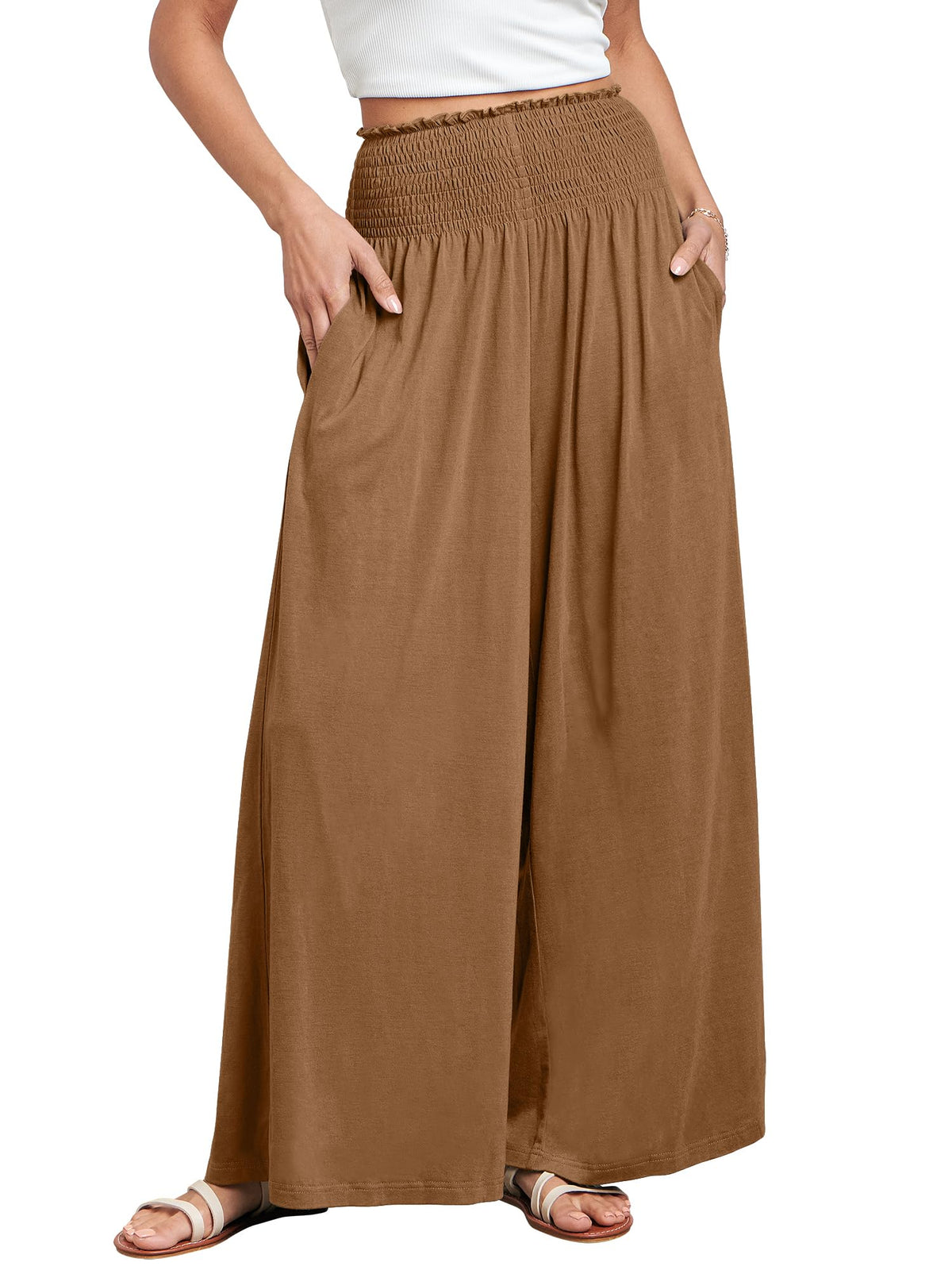 ANRABESS Women Summer Casual Wide Leg Palazzo Pants with Pockets