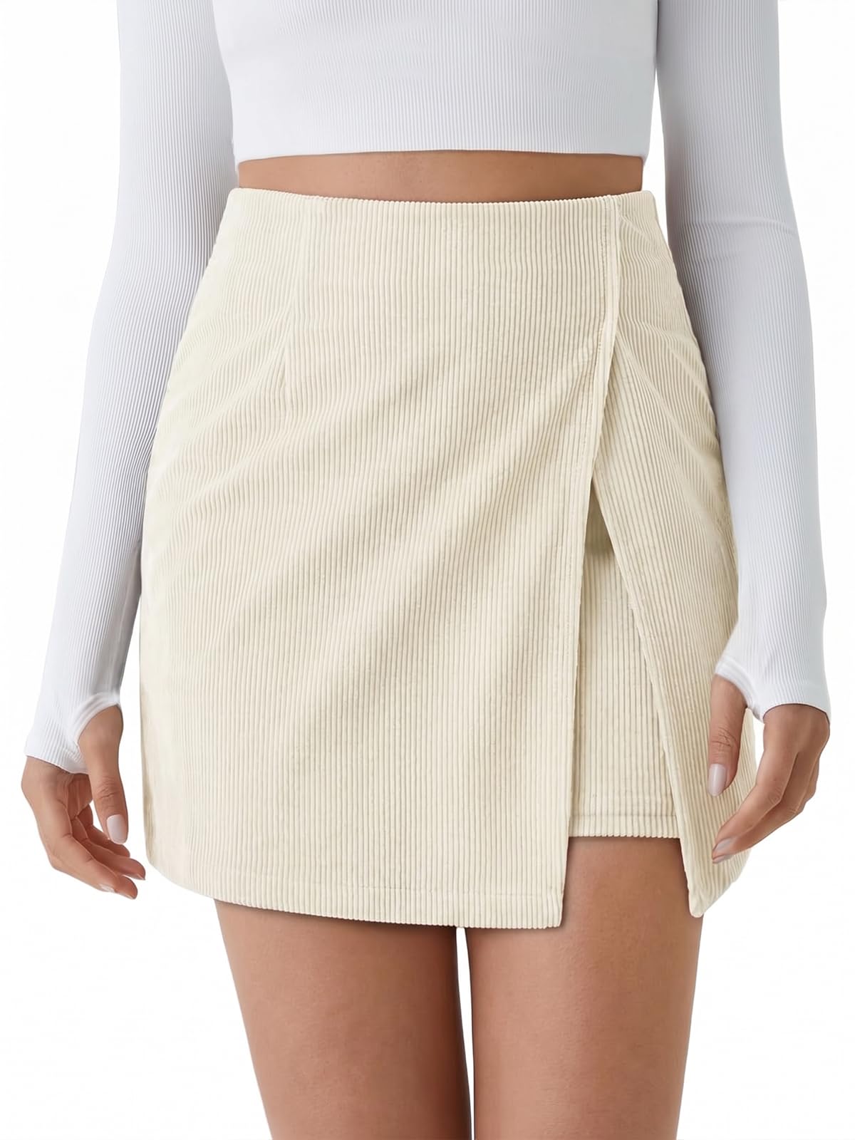 Cicy Bell Womens Corduroy Mini Skirt High Waisted A-line Fall Skirts