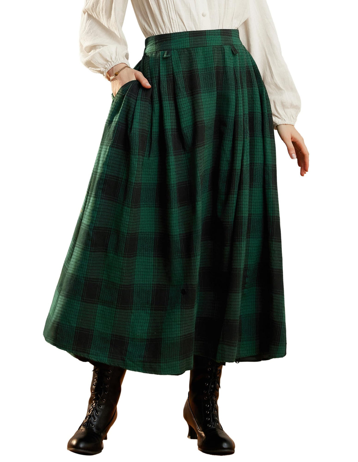 Scarlet Darkness Plaid Skirts for Women High Waist Layered Long Skirt