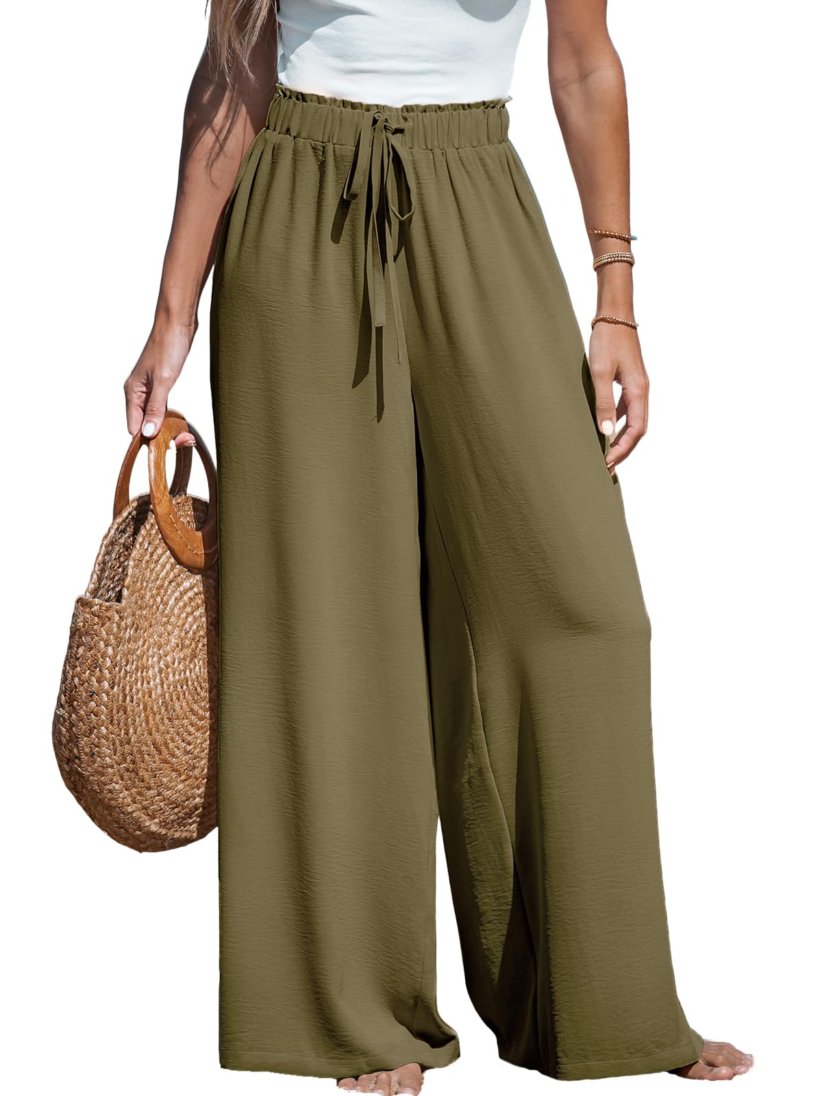 CUPSHE Women's Wide Leg Palazzo Pants Smocked High Waist