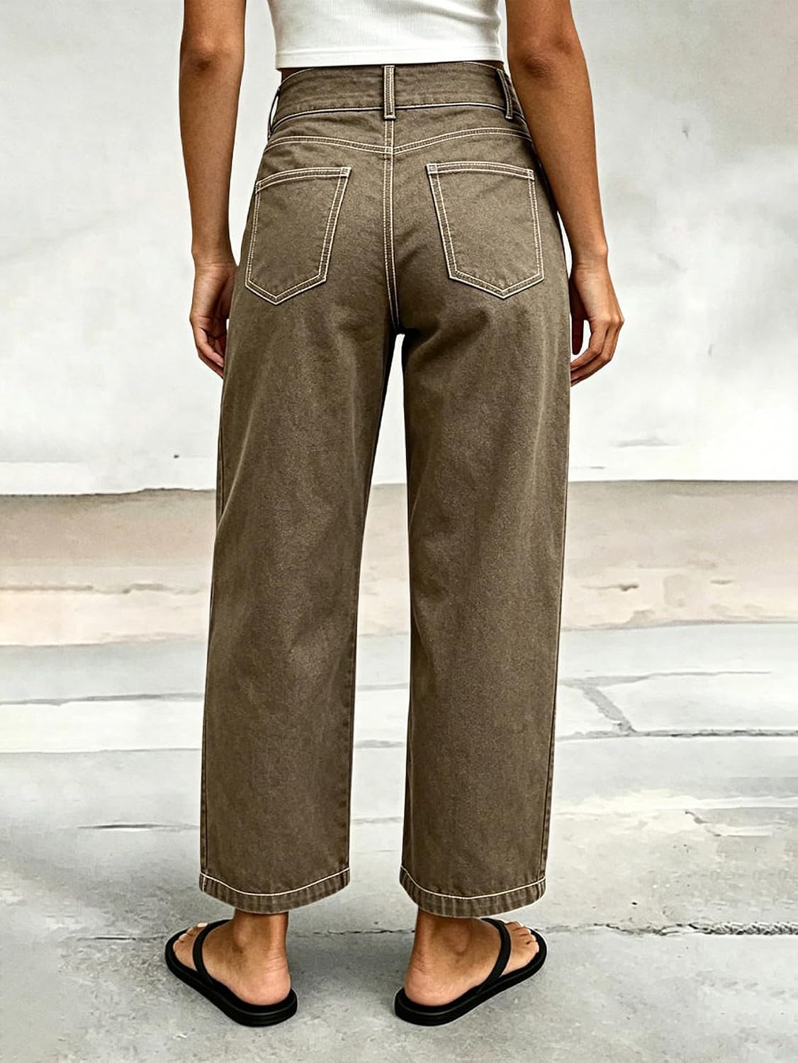 Flamingals Straight Leg Mid Rise Barrel Pants for Women