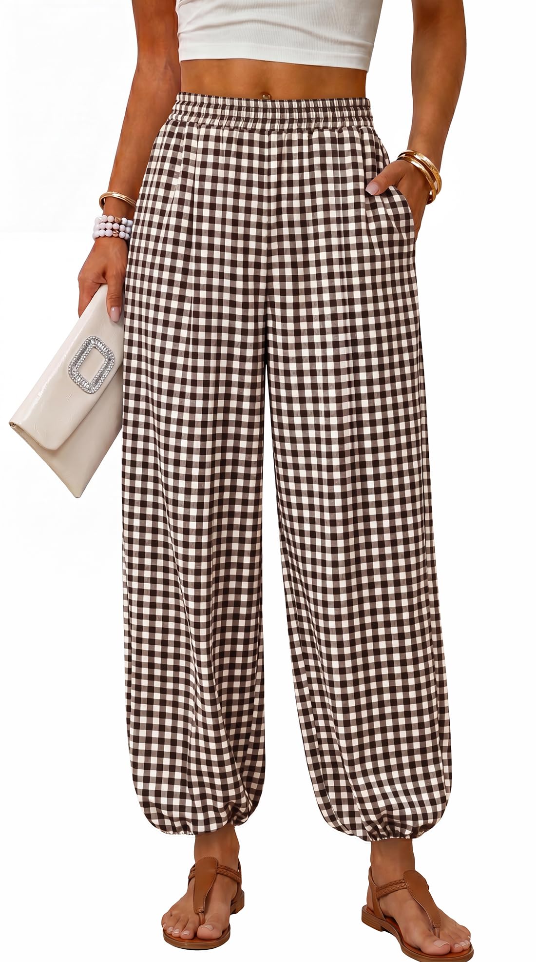 Sampeel Balloon Pants for Women Flowy High Waist Trousers with Pockets