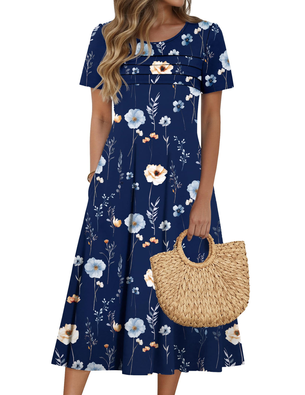 Zeagoo Womens Casual Dresses for Summer Short Sleeve Flare Midi Dress Beach