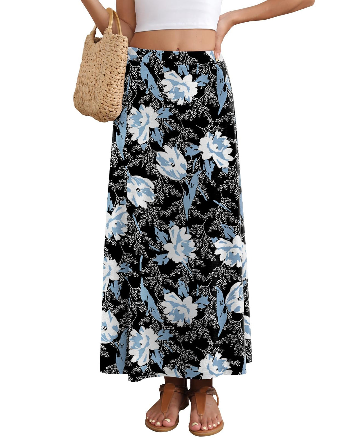Women's Maxi Skirt Flowy A-line Casual Long Skirts S-2XL
