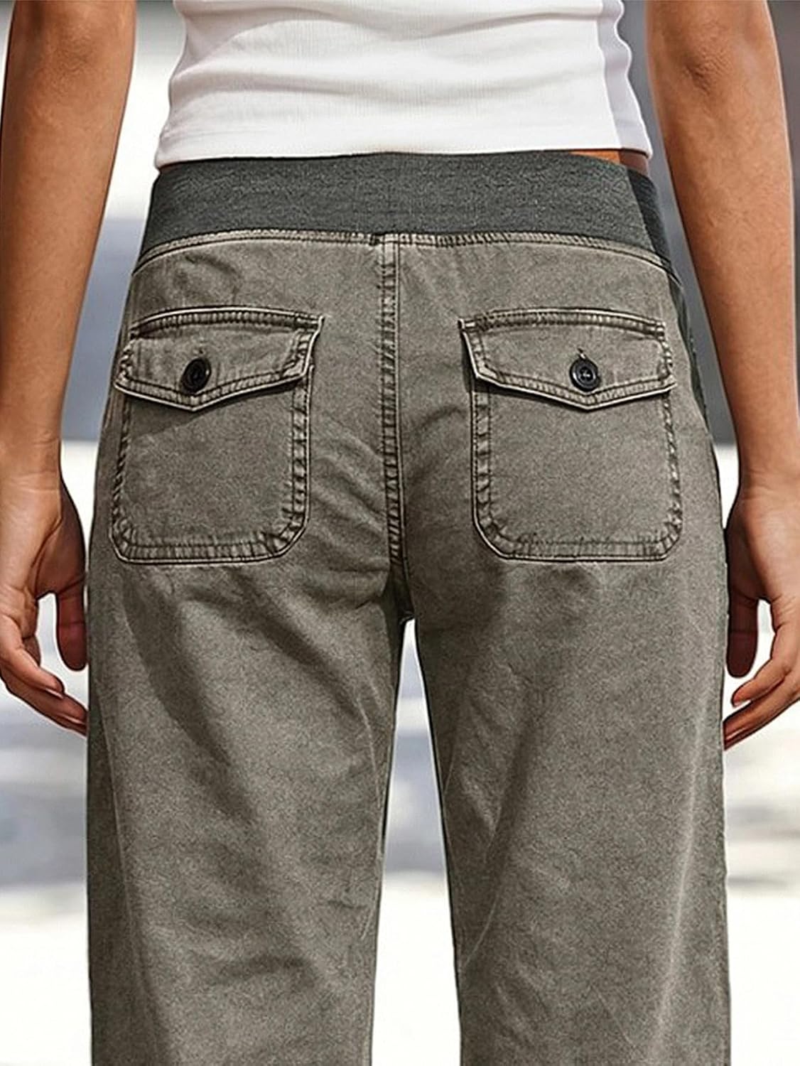 Flamingals Mid Waist Straight Leg Crop Solid Drawstring Pants for Women